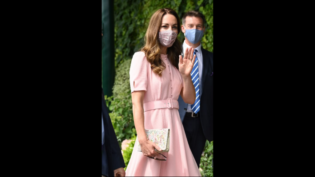 Duchess Kate Middleton's £695 crepe pink midi dress At Wimbledon Tennis
