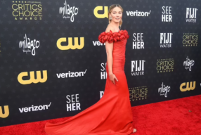Margot Robbie In A Red Balmain Gown At 29th Annual Critics Choice Awards in California